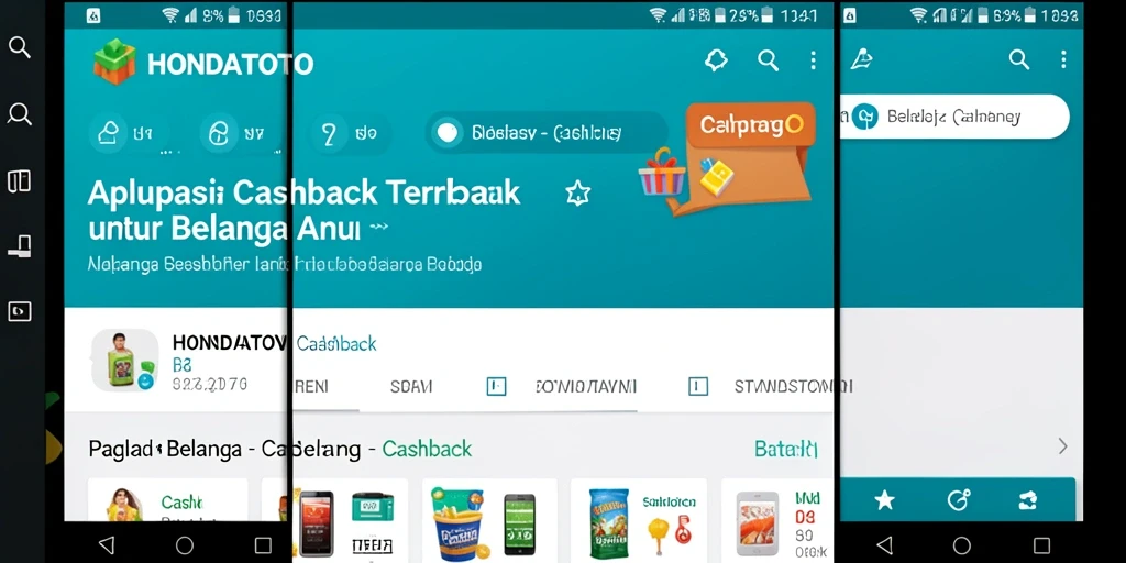 Antarmuka HONDATOTO menampilkan berbagai penawaran cashback menarik.