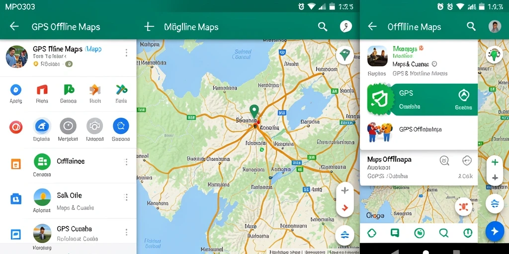 Antarmuka aplikasi MPO303 yang menampilkan peta offline.