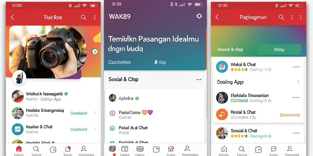 Tampilan antarmuka WAK89 yang modern dan menarik untuk aplikasi Dating App.